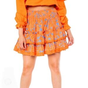 ALDEN ADAIR‎ Angela Skirt In Island Tiger Tiered Ruffle Smocked Mini Skirt Sz S
